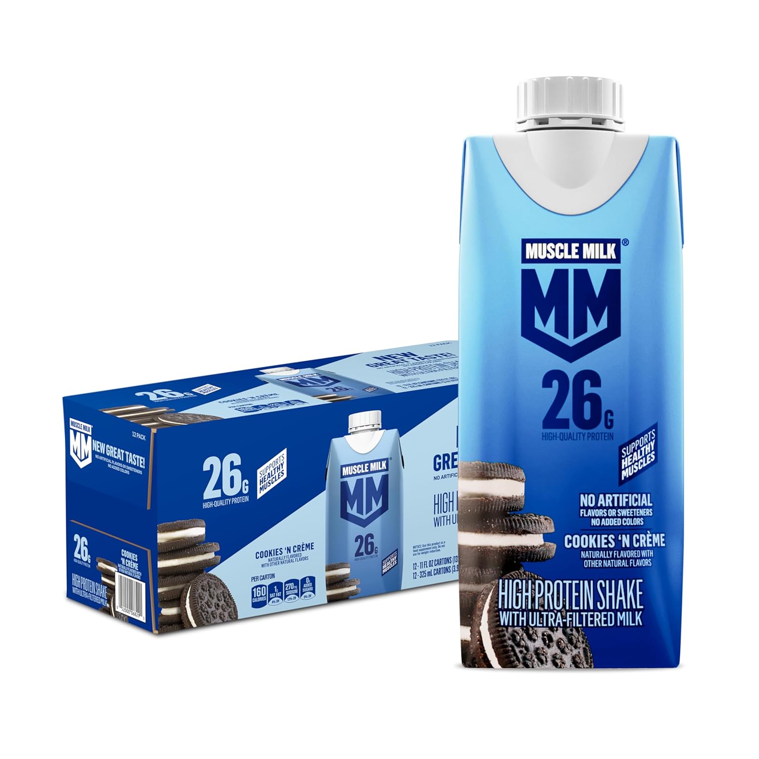 Muscle Milk High Protein Shake, Cookies 'n Creme, 11 oz Cartons (12 Pack)