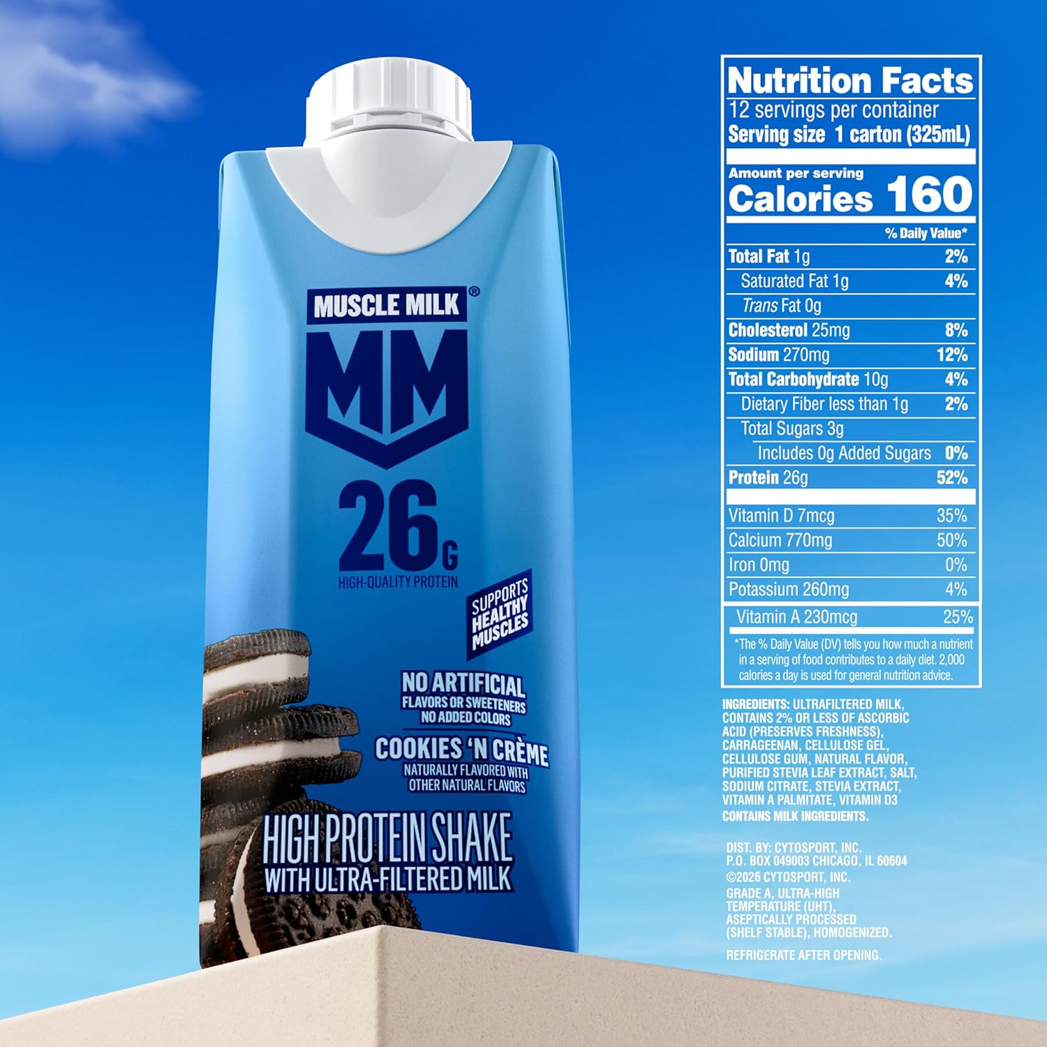Muscle Milk High Protein Shake, Cookies 'n Creme, 11 oz Cartons (12 Pack)