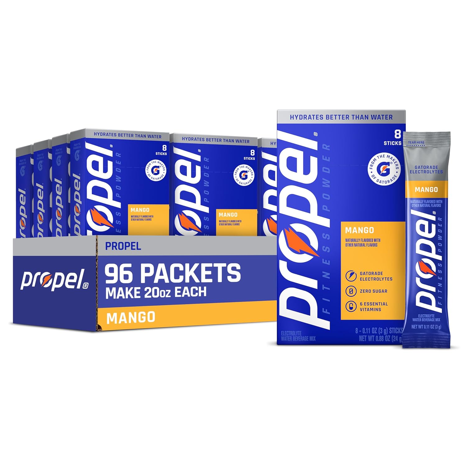 Propel Electrolyte Powder Drink Mix, Mango, (96 Servings)