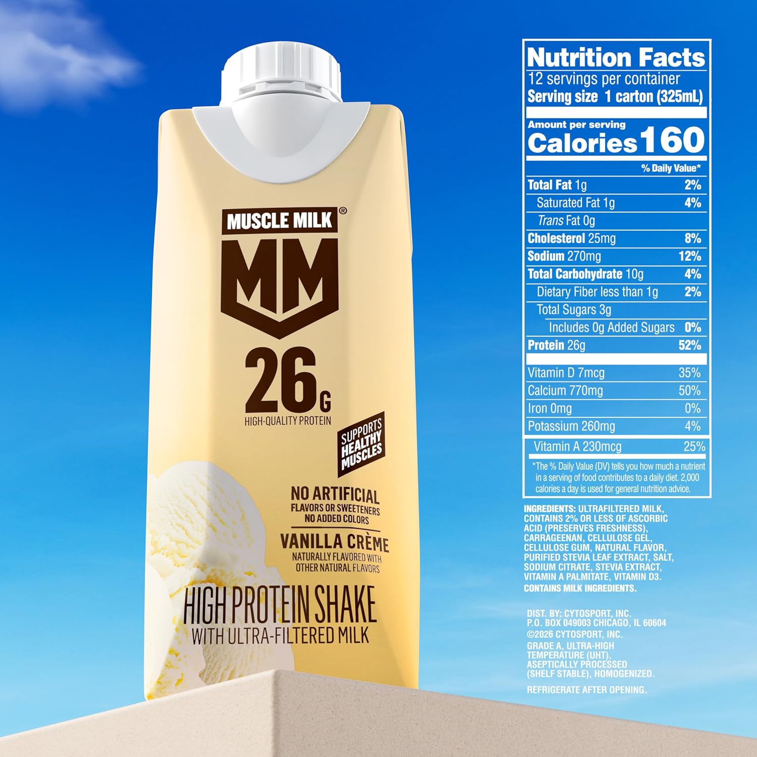 Muscle Milk High Protein Shake, Vanilla Creme, 11 fl oz Cartons (12 Pack)