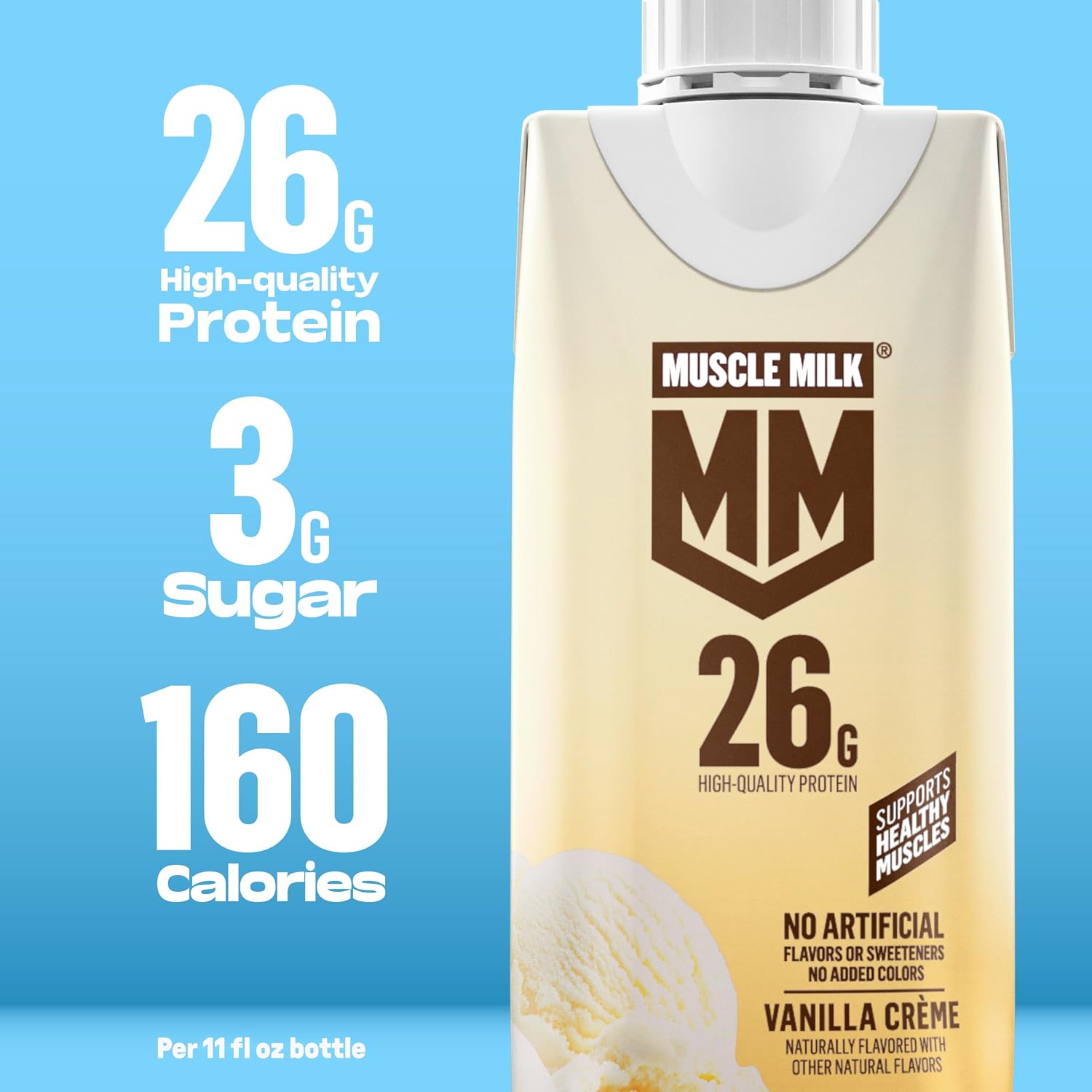 Muscle Milk High Protein Shake, Vanilla Creme, 11 fl oz Cartons (12 Pack)