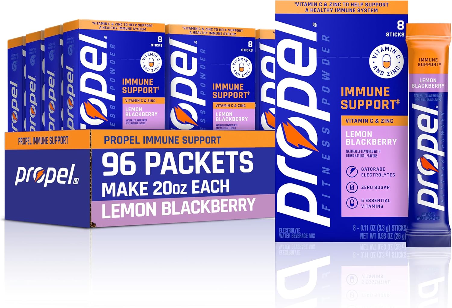 Propel Powder Packets, Immune Support, Lemon BlackBerry (Pack of 96)