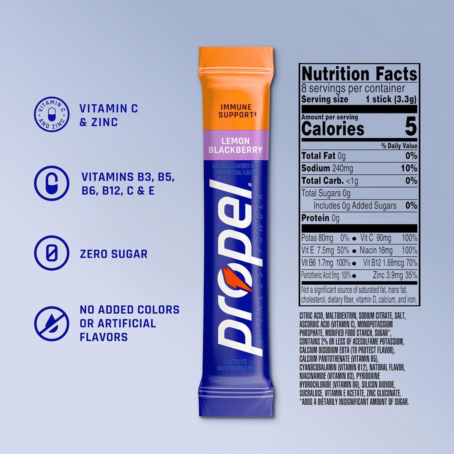 Propel Powder Packets, Immune Support, Lemon BlackBerry (Pack of 96)