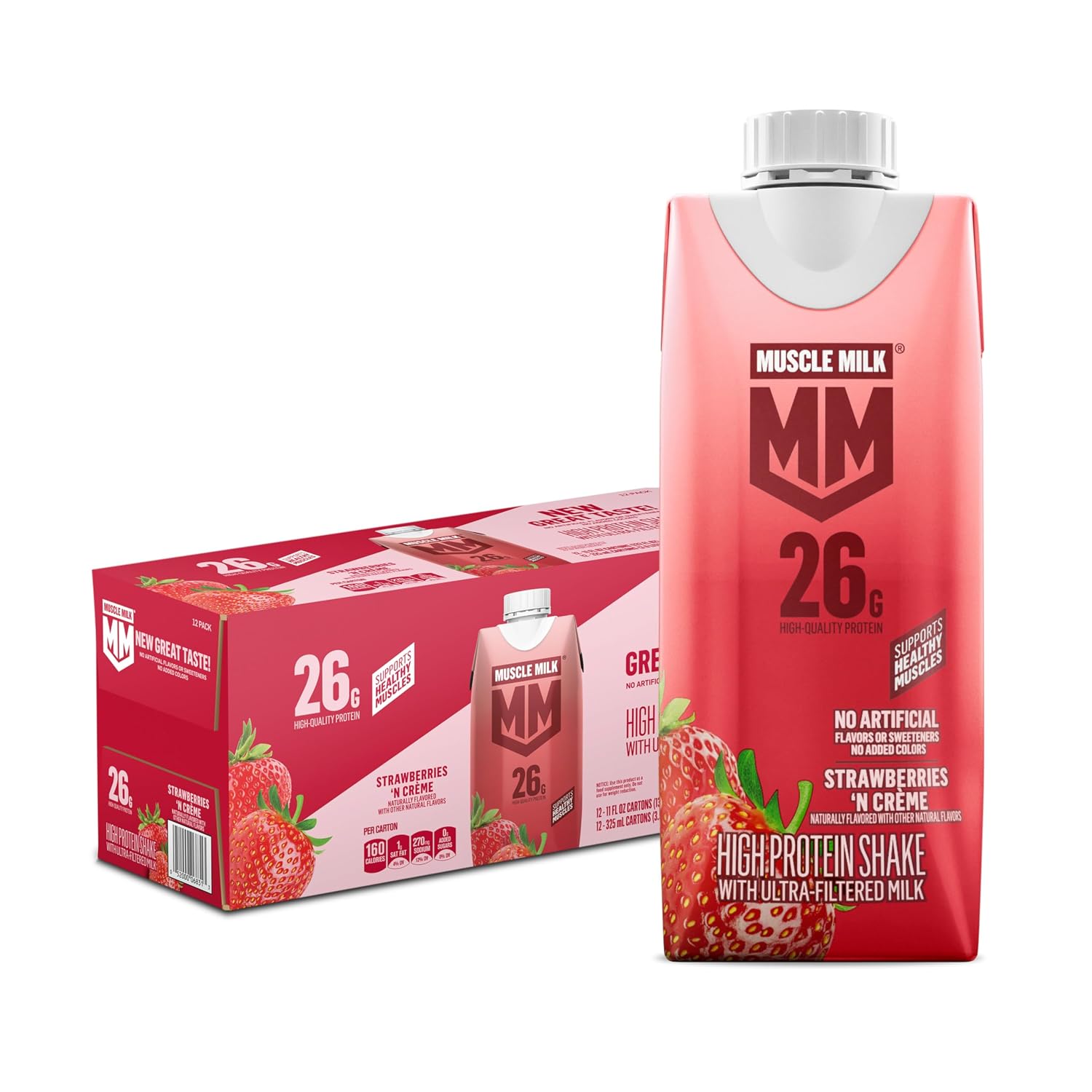 Muscle Milk High Protein Shake, Strawberry, 11 fl oz Cartons (12 Pack)