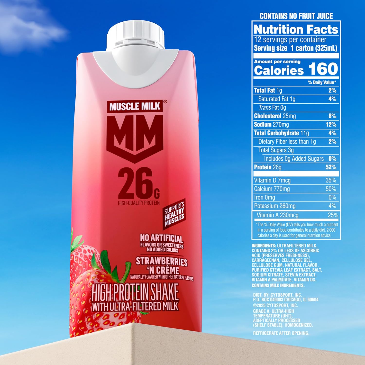 Muscle Milk High Protein Shake, Strawberry, 11 fl oz Cartons (12 Pack)