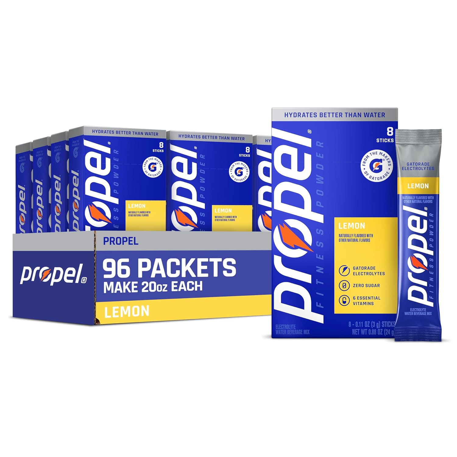 Propel Electrolyte Powder Drink Mix, Lemon, (96 Servings)