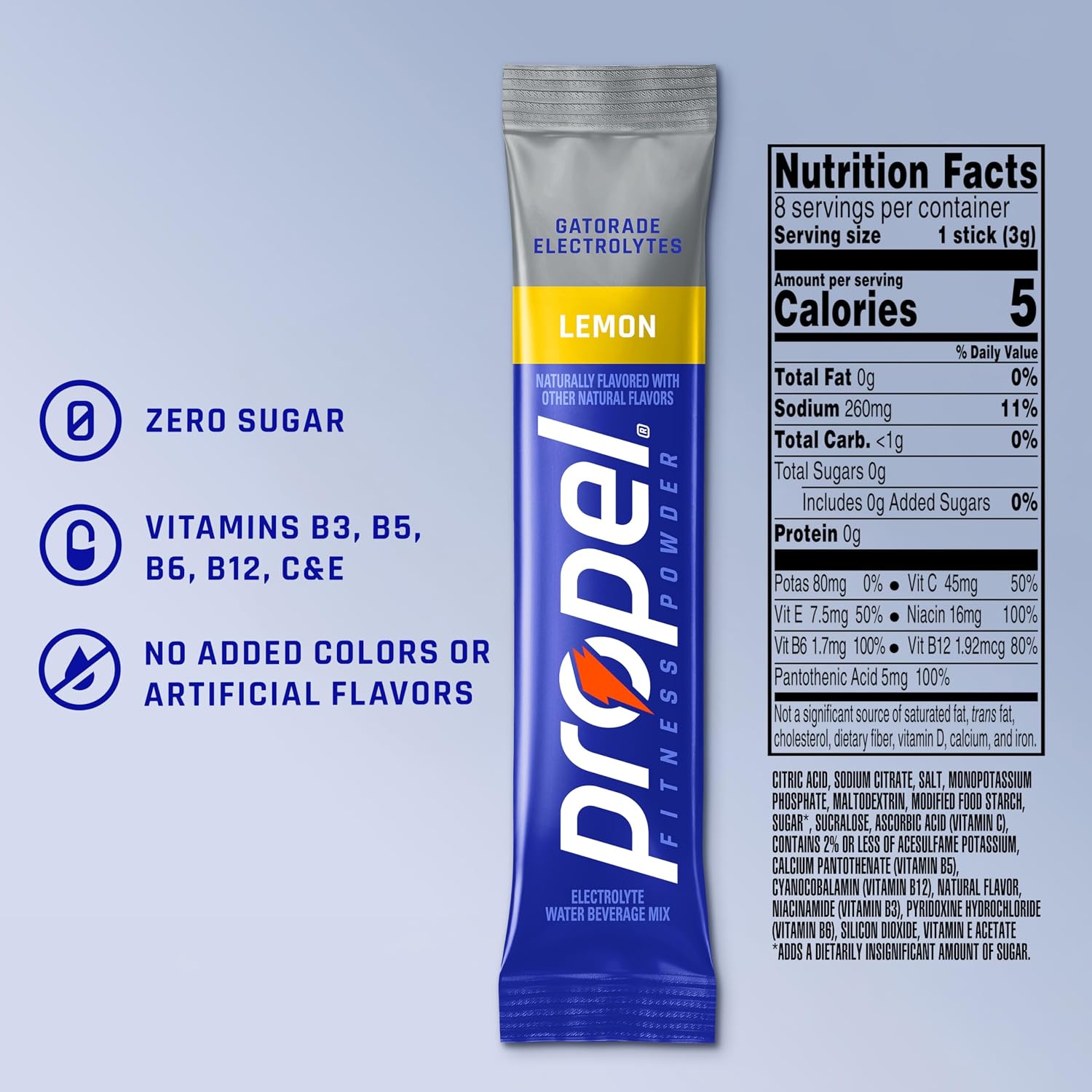 Propel Electrolyte Powder Drink Mix, Lemon, (96 Servings)