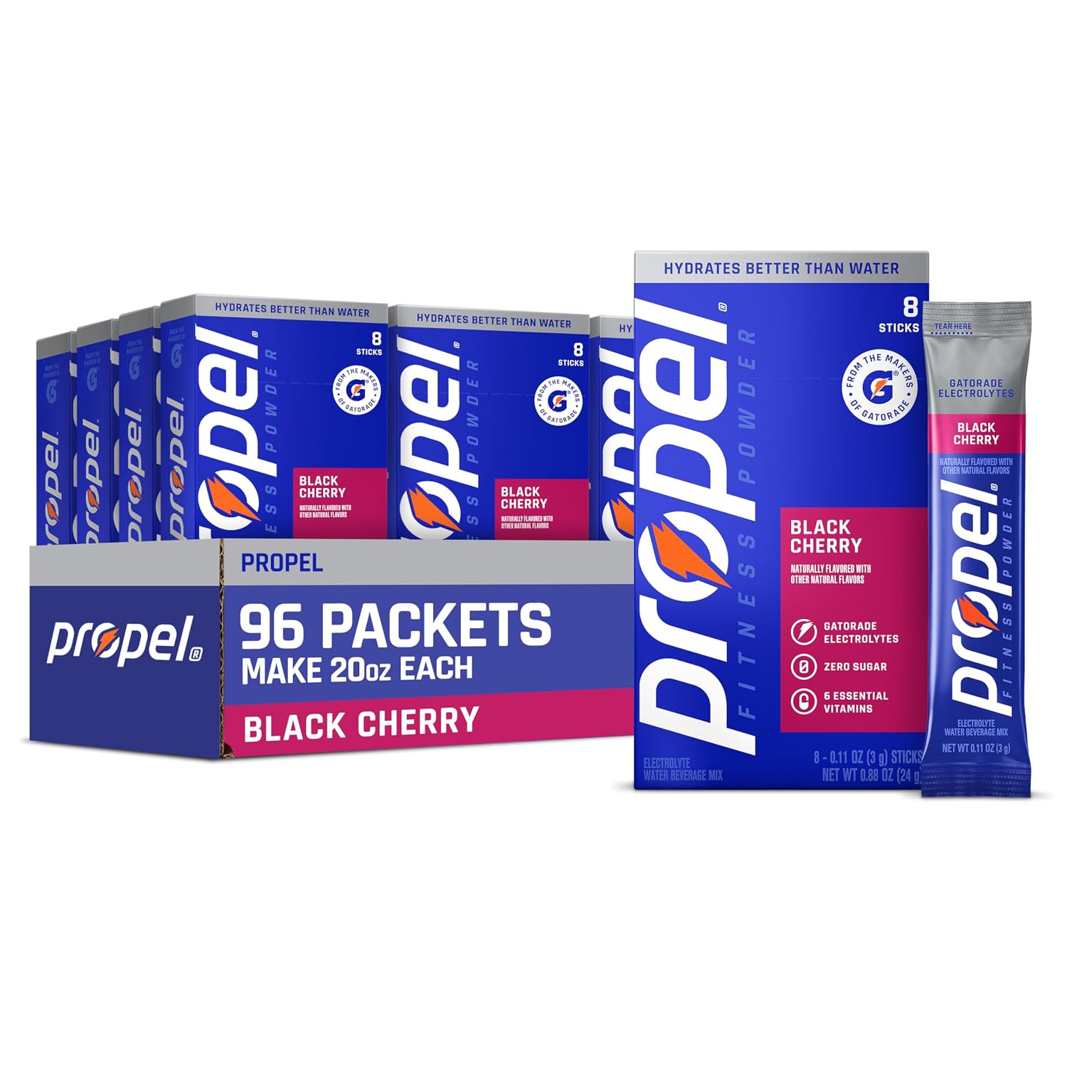 Propel Electrolyte Powder Drink Mix, Black Cherry, (96 Servings)
