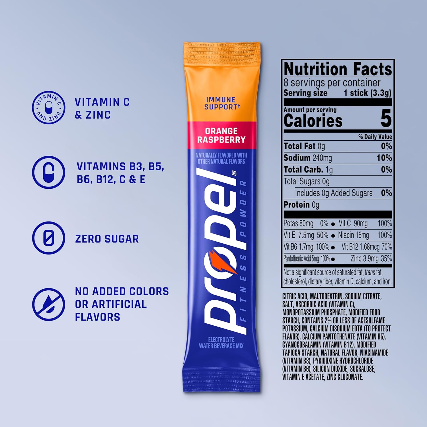 Propel Powder Packets, Immune Support, Orange Raspberry (Pack of 96)