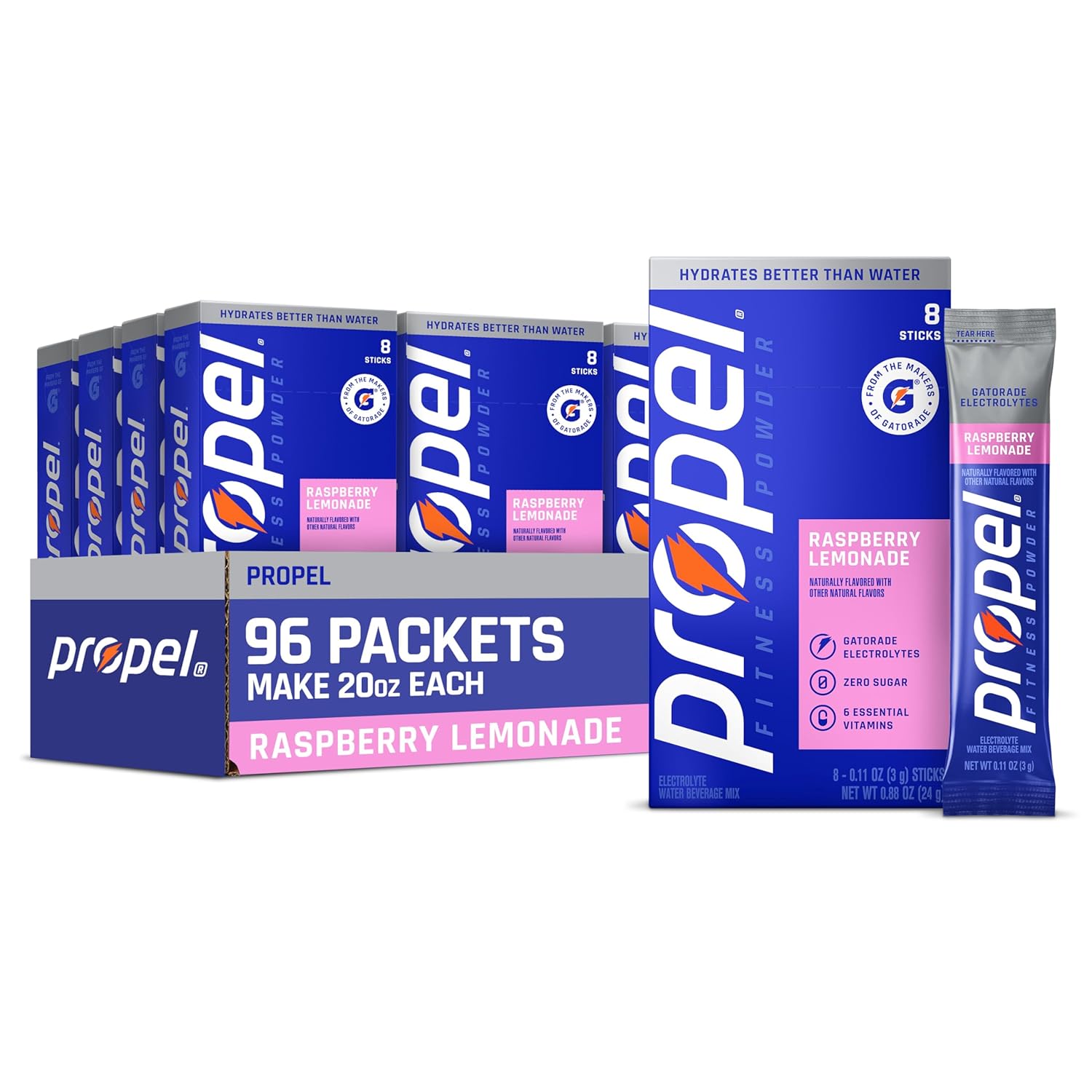Propel Electrolyte Powder Drink Mix, Raspberry Lemonade, (96 Servings)