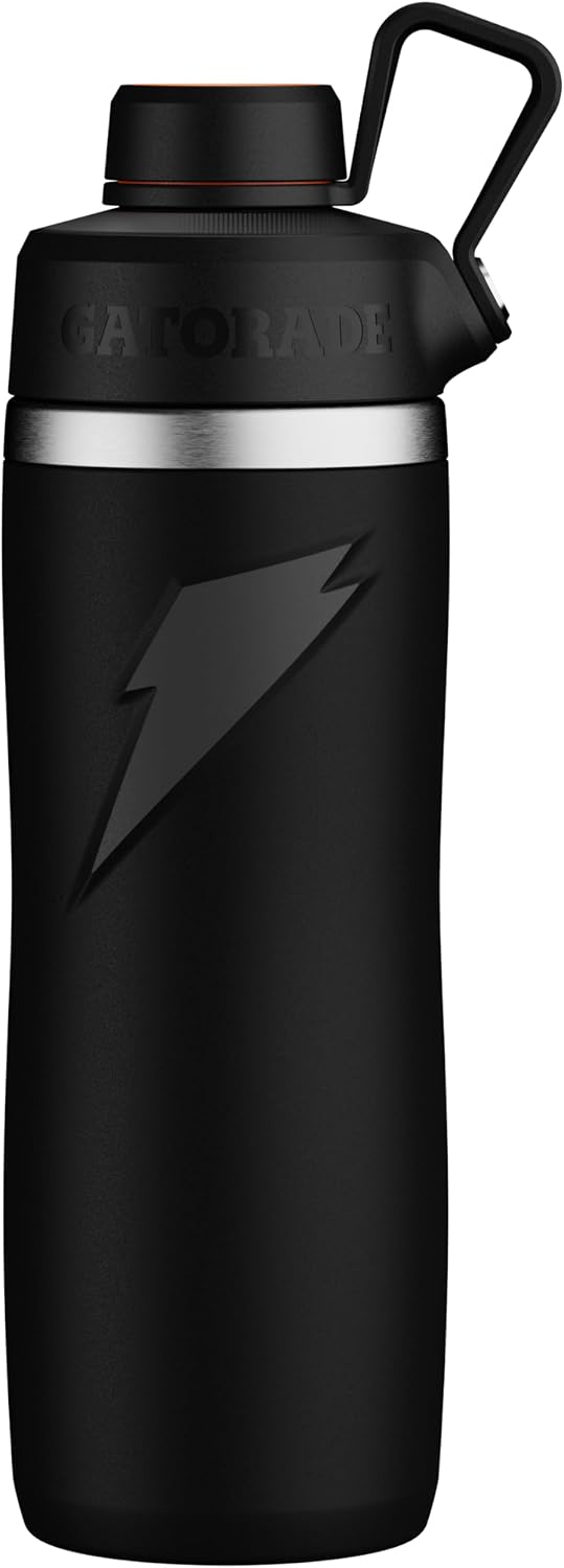 Gatorade Overtime Stainless Steel Water Bottle, Black, 22 oz