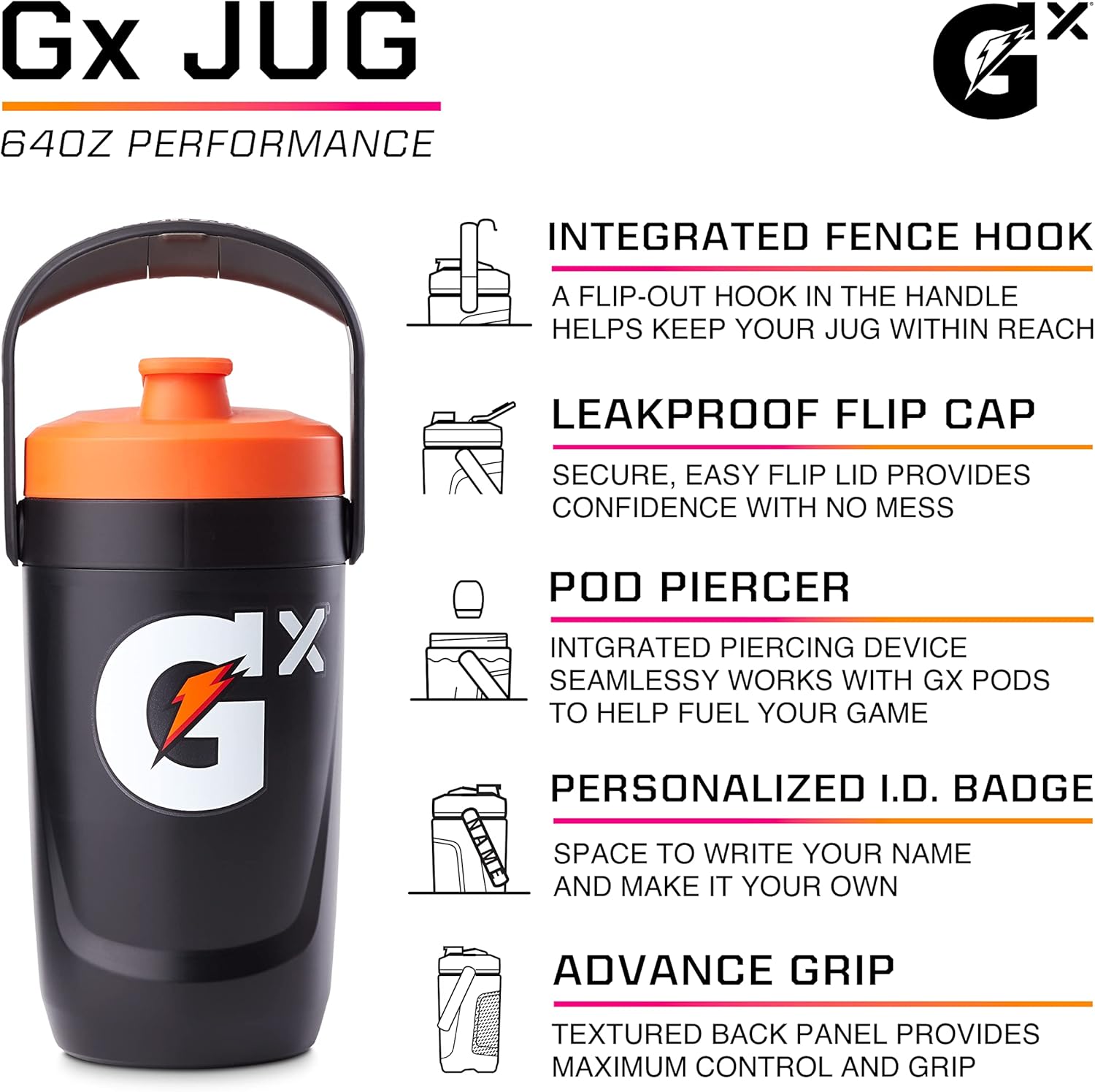 Gatorade Gx Performance Jug, 64oz, Leakproof, Non Slip Grip, Great for Athletes, Red