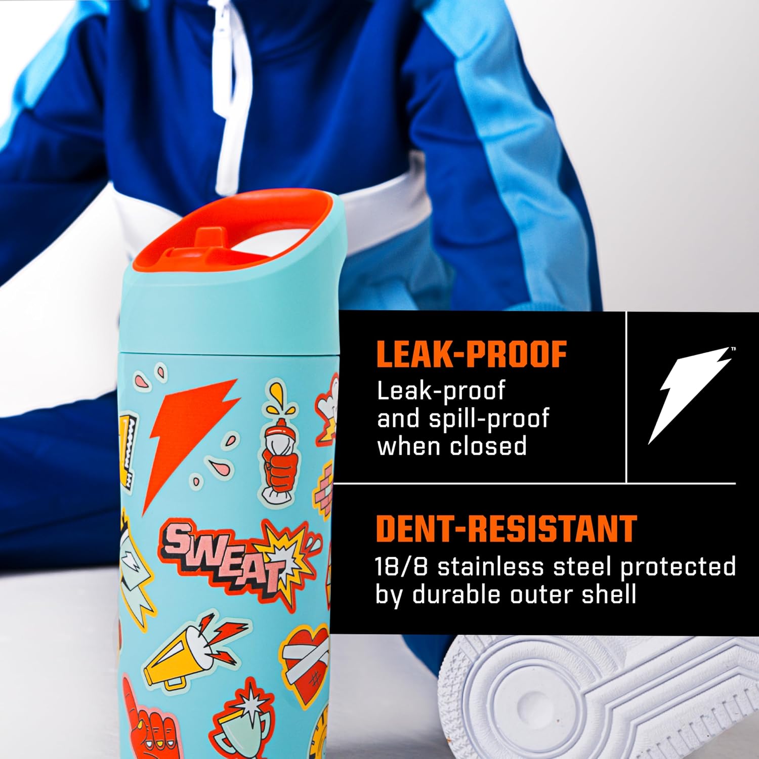 Gatorade Kids' Rookie Metal Water Bottle, 12oz, Stainless Steel Bottle, Double-Wall Insulation, Vacuum Insulated, Thermo Mug Light Blue