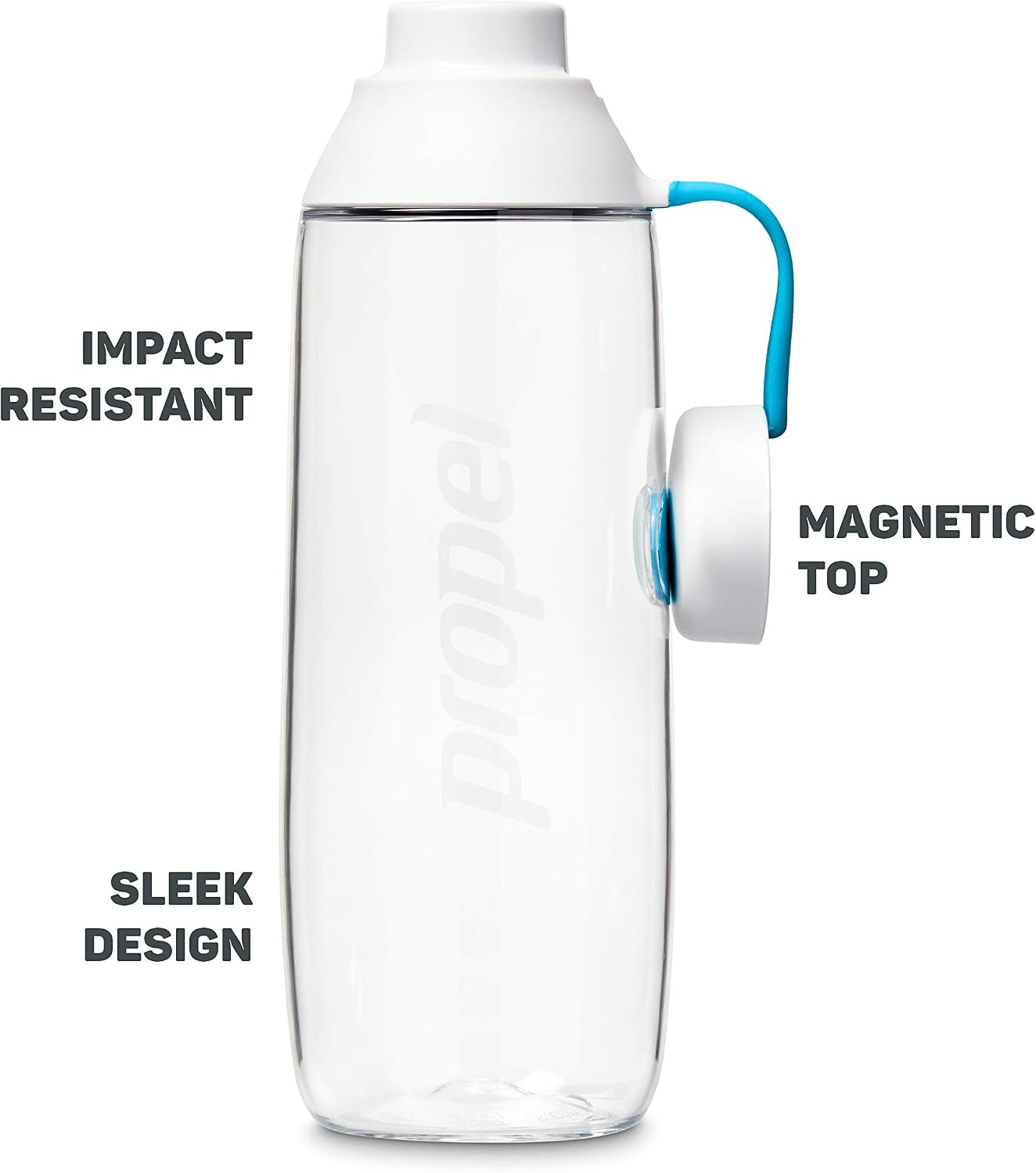 Propel 20oz Reusable Bottle, BPA Free, Impact Resistant, On-The-Go Strap, Dishwasher Safe White