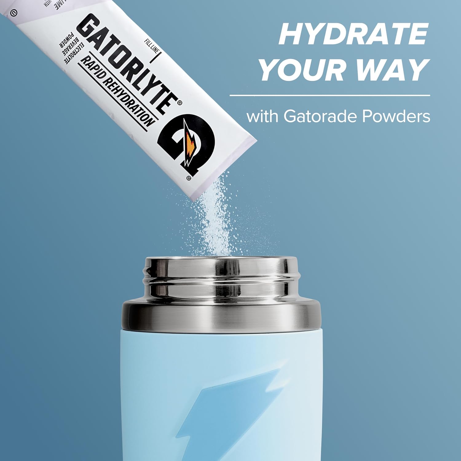 Gatorade 'Overtime' 32oz Stainless Steel Water Bottle, Straw Cap, Light Blue