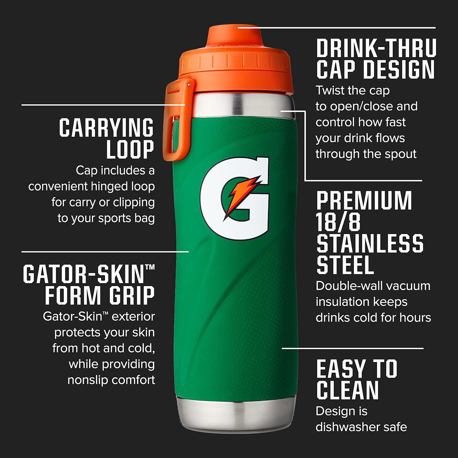 Gatorade Stainless Steel Sport Bottle, Green