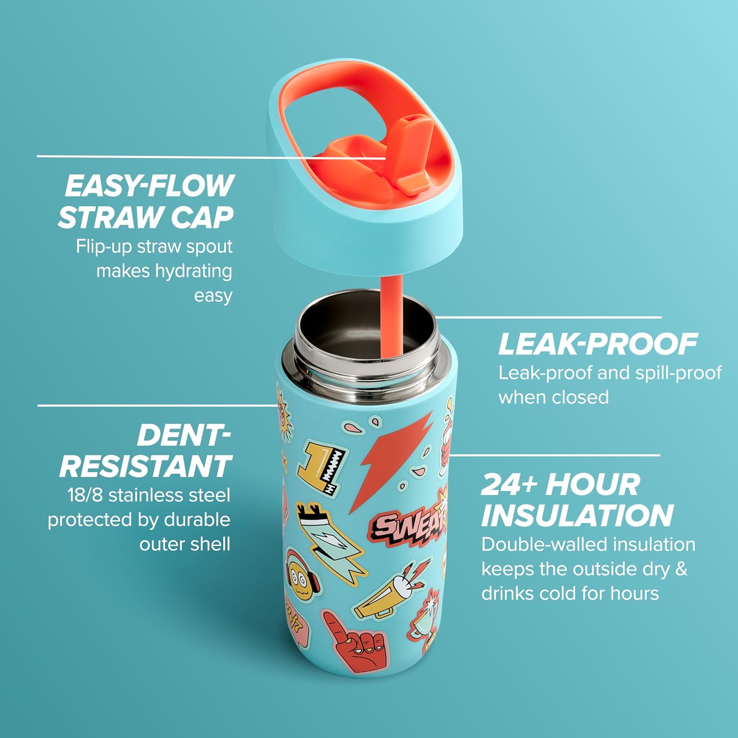 Gatorade Kids' Rookie Metal Water Bottle, 12oz, Stainless Steel Bottle, Double-Wall Insulation, Vacuum Insulated, Thermo Mug Light Blue