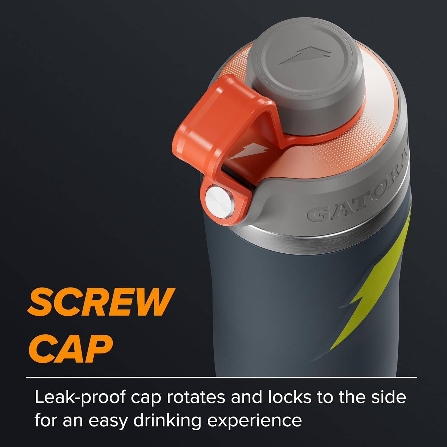Gatorade 'Overtime' 22oz Stainless Steel Water Bottle, Twist Cap, GreyNeon Yellow