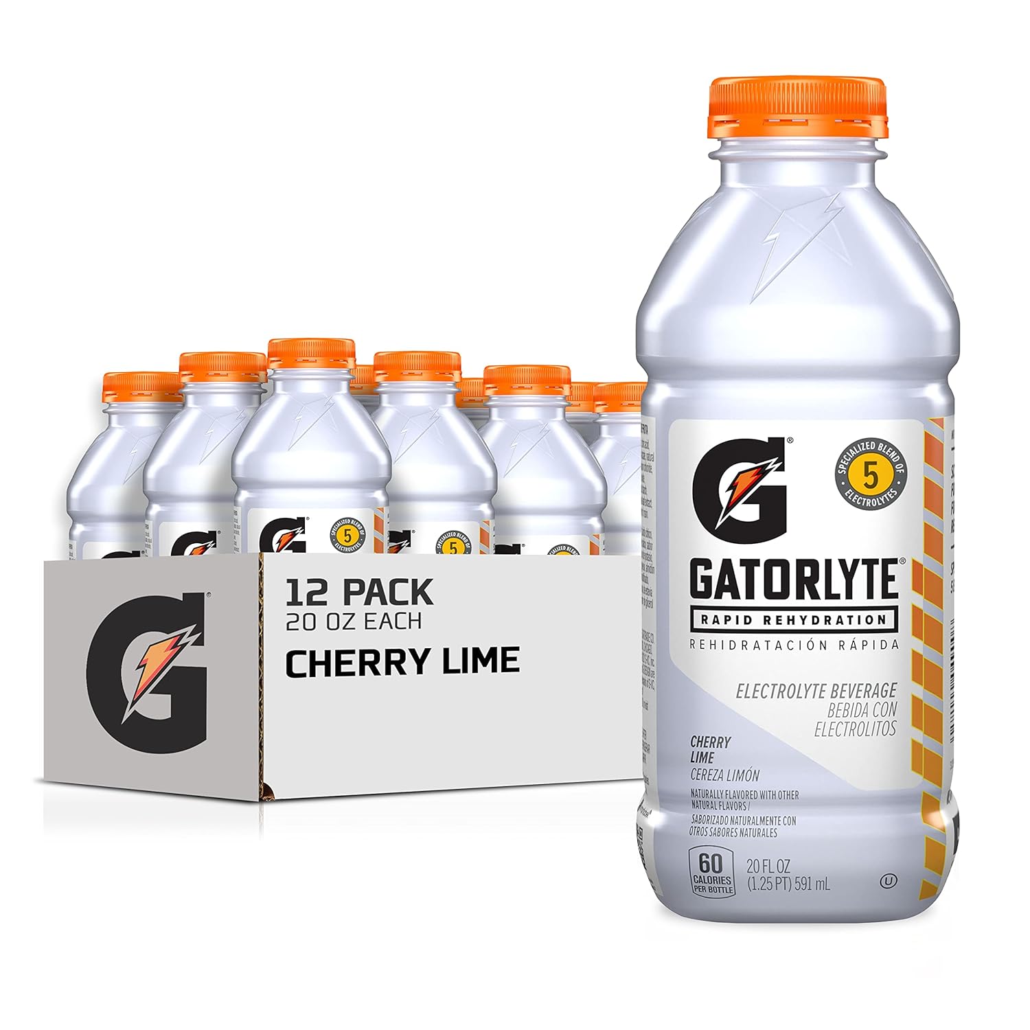 Gatorlyte Rapid Rehydration Electrolyte Drink, Cherry Lime, 20 fl oz Bottles (12 Pack), Specialized Blend of 5 Electrolytes, Lower Sugar, No Artificial Sweeteners, No Artificial Flavors, Gatorade, Hydration