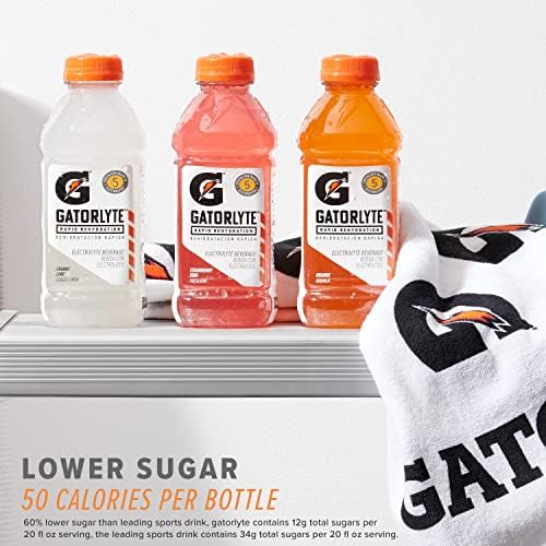 Gatorlyte Rapid Rehydration Electrolyte Drink, Cherry Lime, 20 fl oz Bottles (12 Pack), Specialized Blend of 5 Electrolytes, Lower Sugar, No Artificial Sweeteners, No Artificial Flavors, Gatorade, Hydration