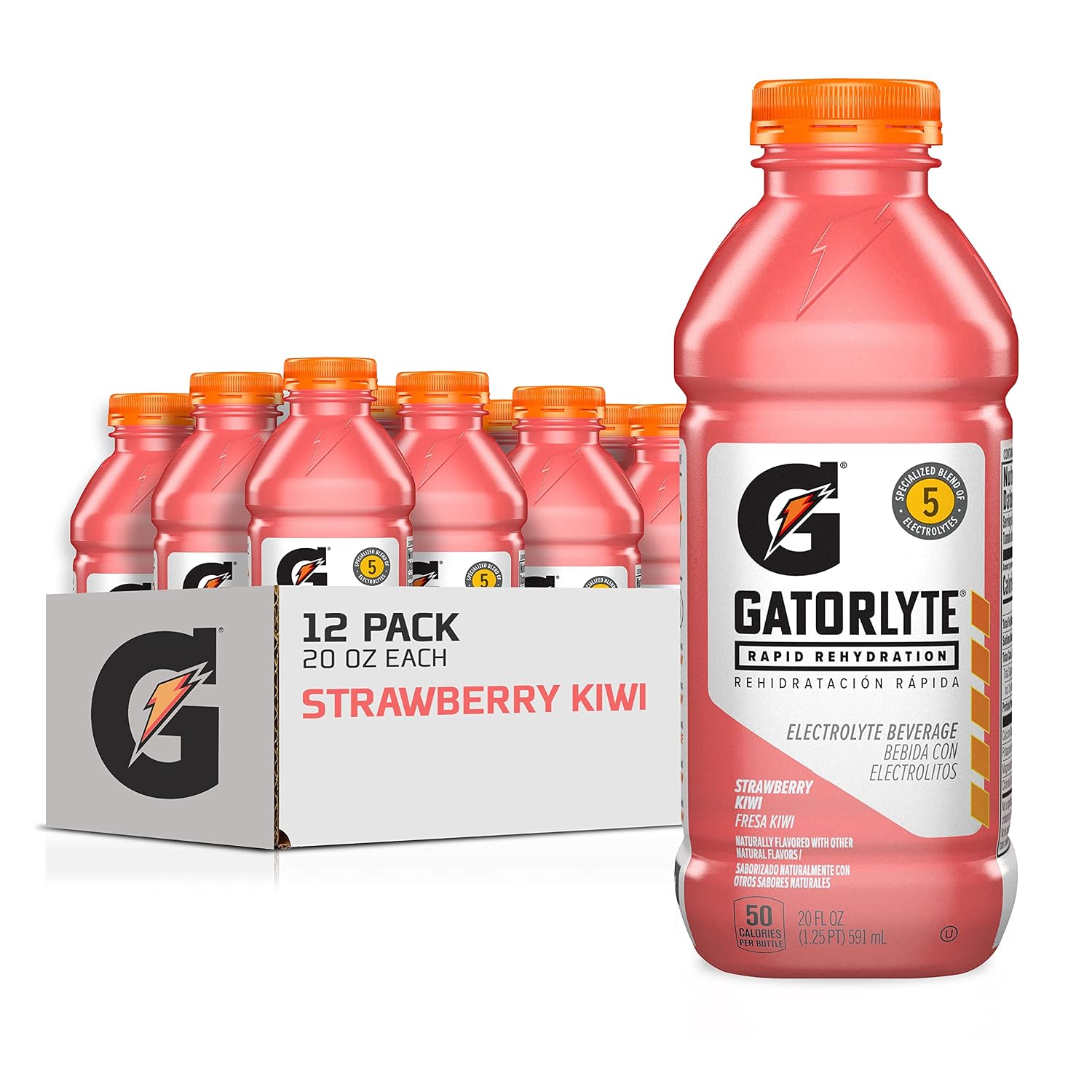 Gatorlyte Rapid Rehydration Electrolyte Drink, Strawberry Kiwi, 20 fl oz Bottles (12 Pack), Specialized Blend of 5 Electrolytes, Lower Sugar, No Artificial Sweeteners, No Flavors, Gatorade, Hydration