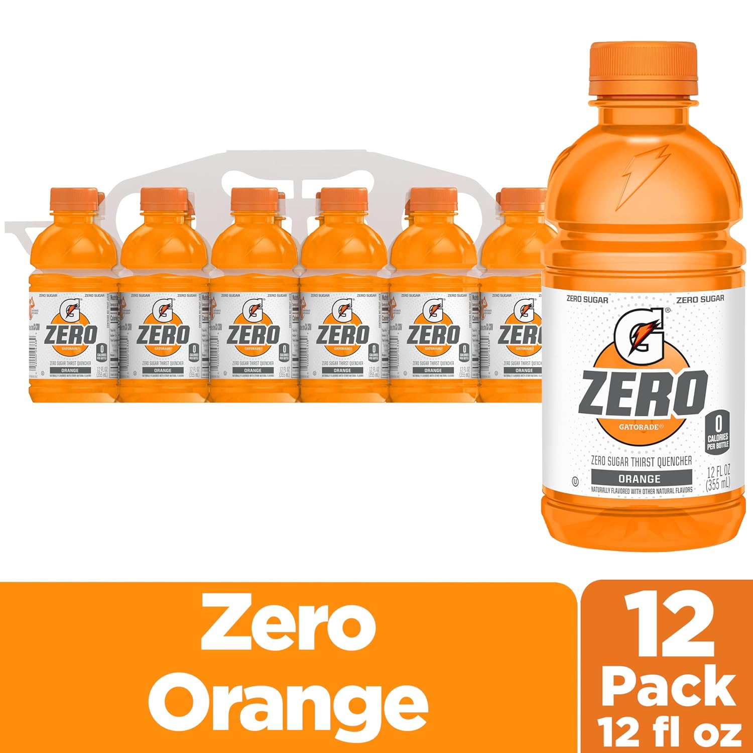 Gatorade Thirst Quencher Zero Sugar Sports Drink, Orange, 12oz , Pack of 12 Electrolytes for Rehydration