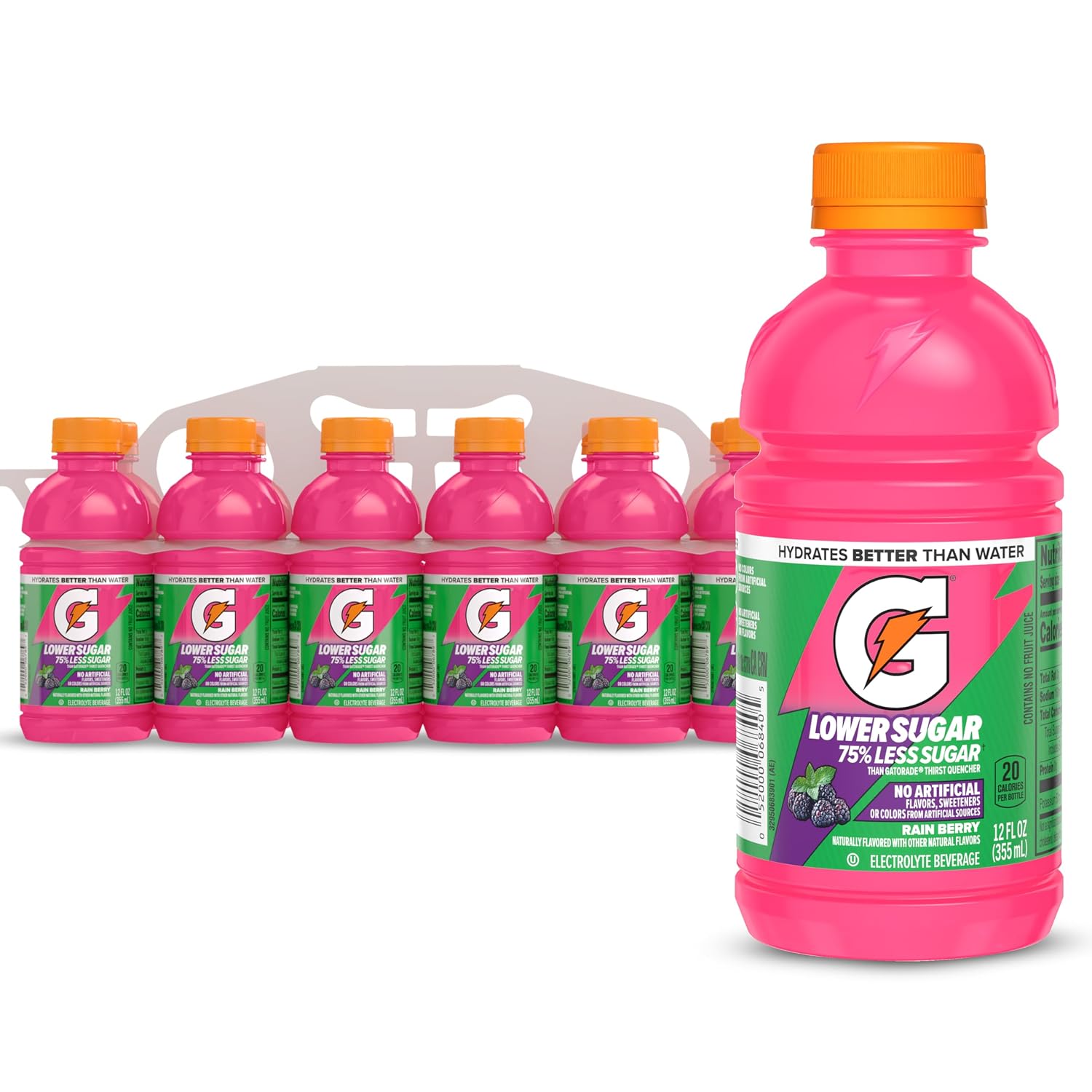 Gatorade Lower Sugar Sports Drink, Rain Berry, 12 fl oz Bottles, (12 Pack)