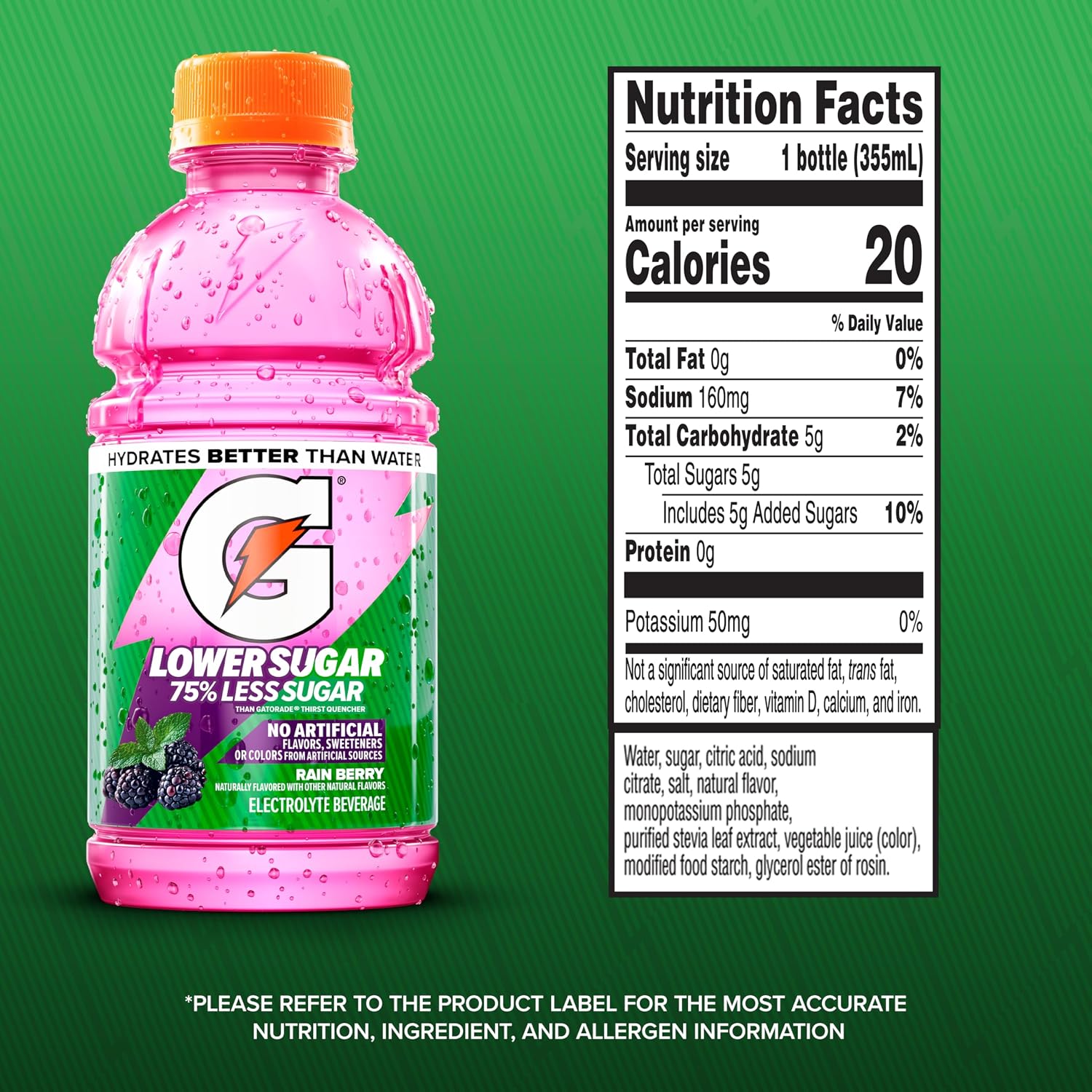 Gatorade Lower Sugar Sports Drink, Rain Berry, 12 fl oz Bottles, (12 Pack)