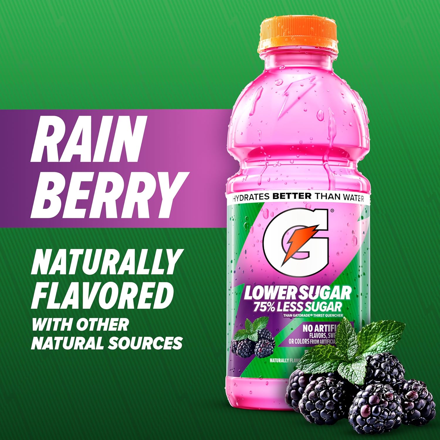 Gatorade Lower Sugar Sports Drink, Rain Berry, 12 fl oz Bottles, (12 Pack)