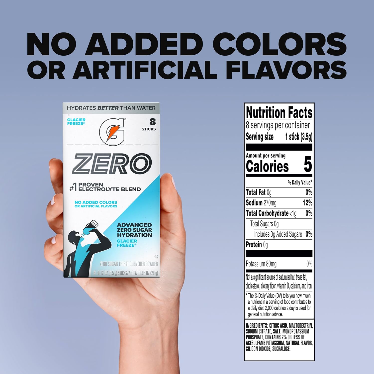 Gatorade Zero Sugar Powder, Glacier Freeze, (32 Servings)