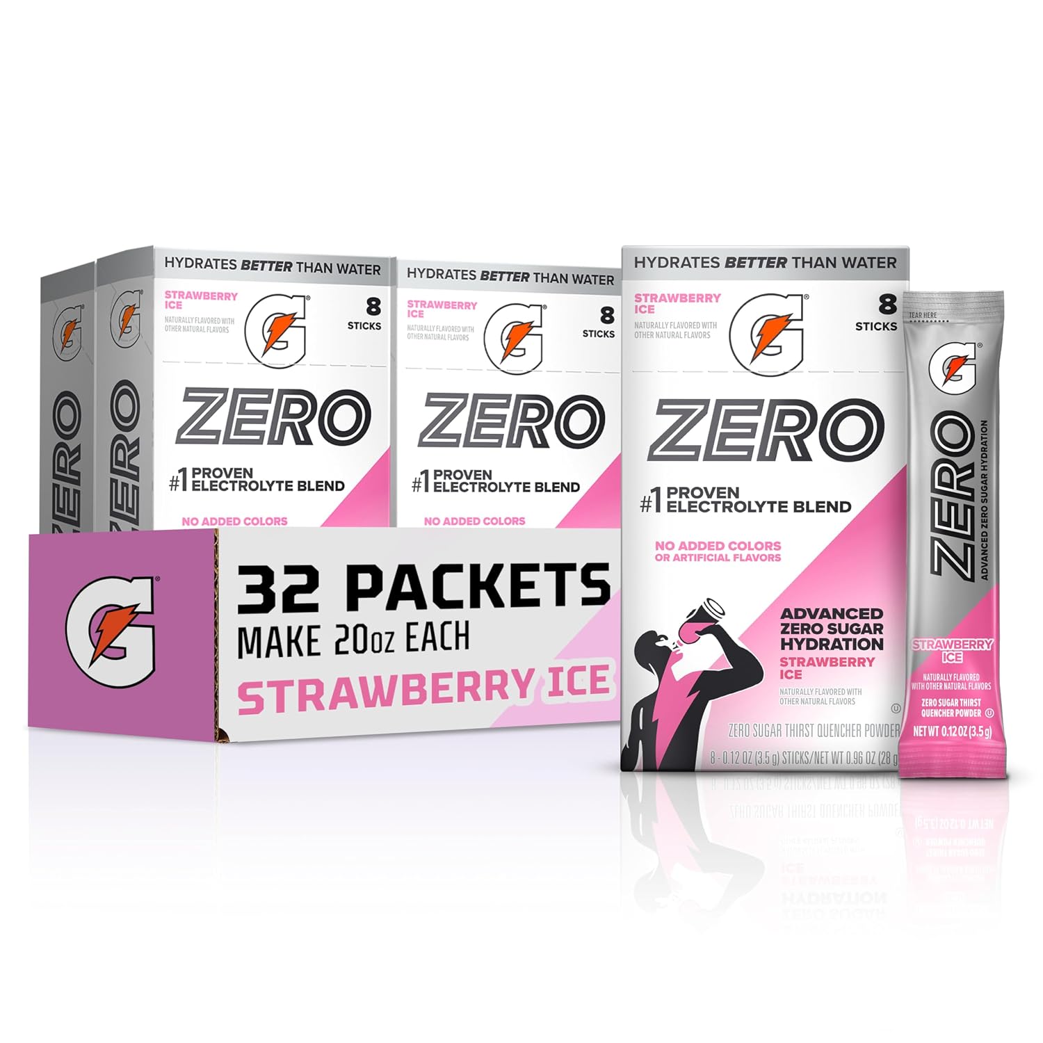 Gatorade Zero Sugar Powder, Strawberry Ice, (32 Servings)