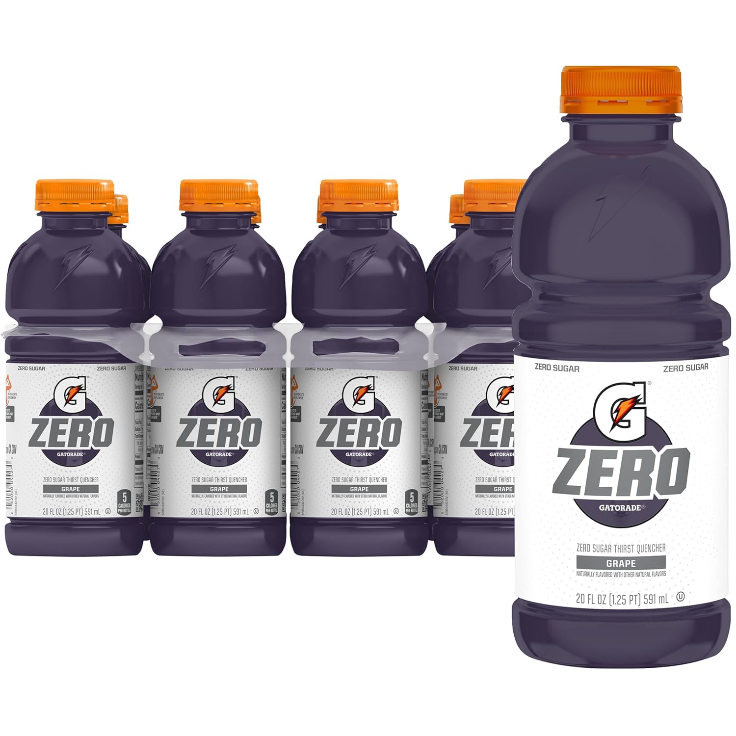 Gatorade Thirst Quencher Zero Sugar Sports Drink, Grape, 20oz Bottles, 8 Pack, Electrolytes for Rehydration
