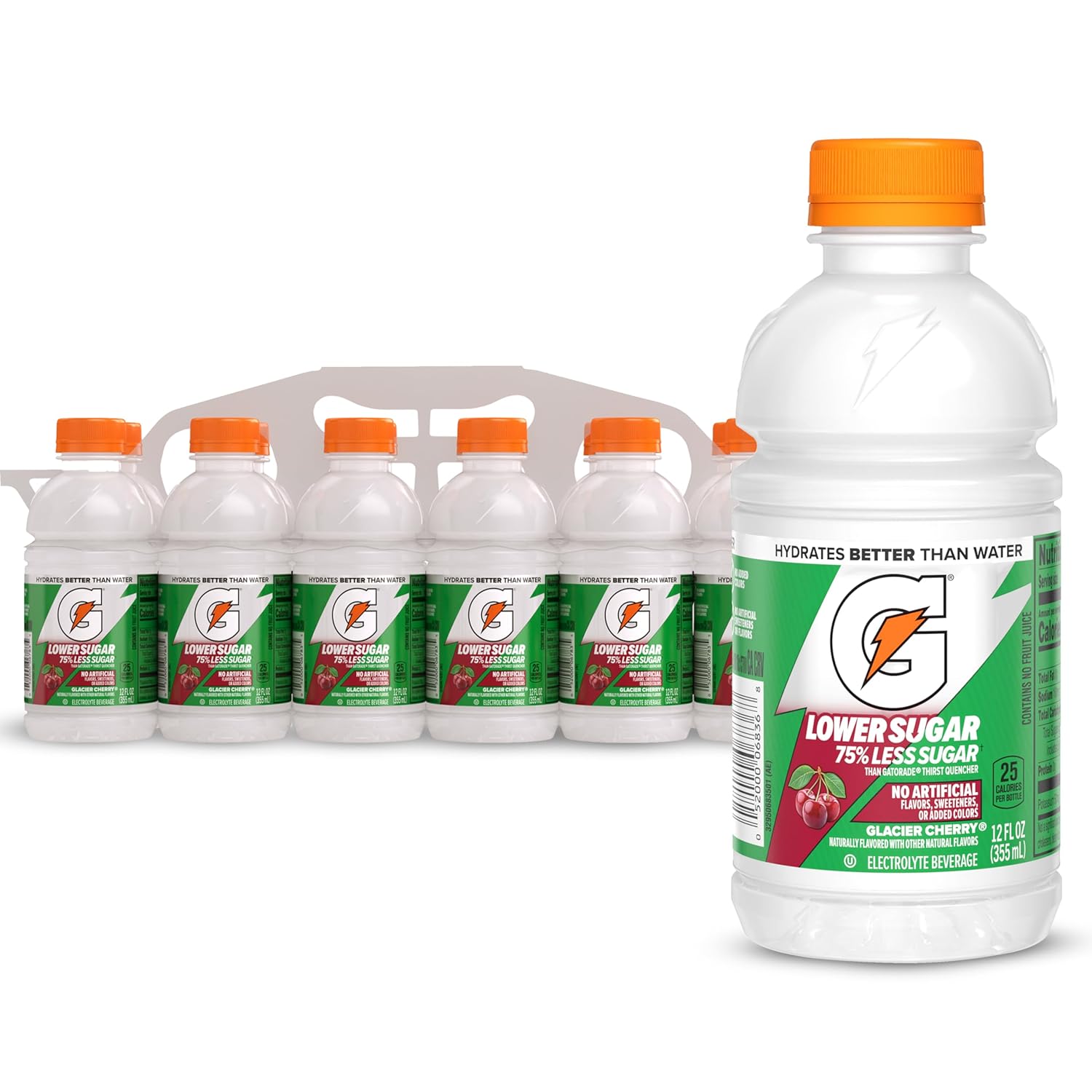 Gatorade Lower Sugar Sports Drink, Glacier Cherry, 12 oz Bottles, (12 Pack)