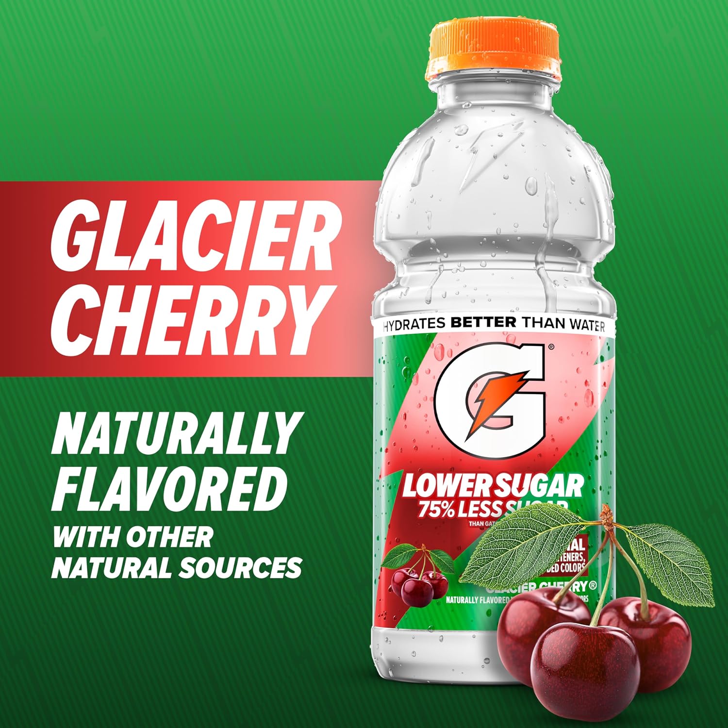 Gatorade Lower Sugar Sports Drink, Glacier Cherry, 12 oz Bottles, (12 Pack)