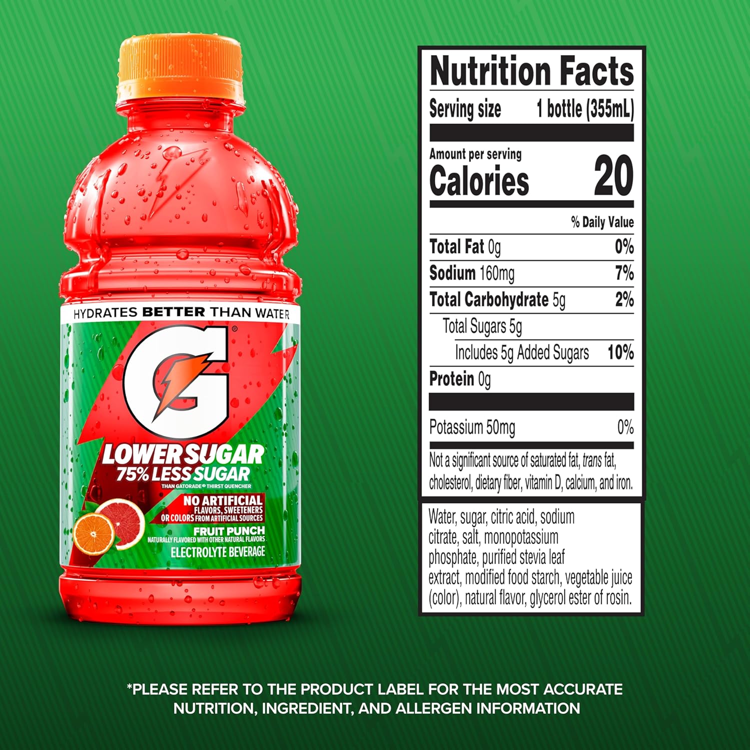 Gatorade Lower Sugar Sports Drink, Fruit Punch, 12 oz Bottles, (12 Pack)