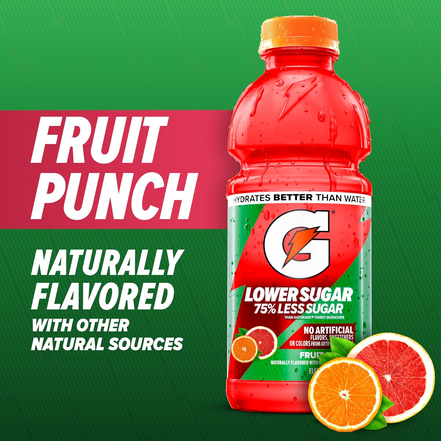Gatorade Lower Sugar Sports Drink, Fruit Punch, 12 oz Bottles, (12 Pack)