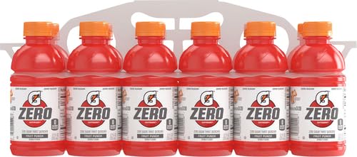 Gatorade Thirst Quencher Zero Sugar Sports Drink, Fruit Punch, 12oz Bottles, 12 Pack, Electrolytes for Rehydration