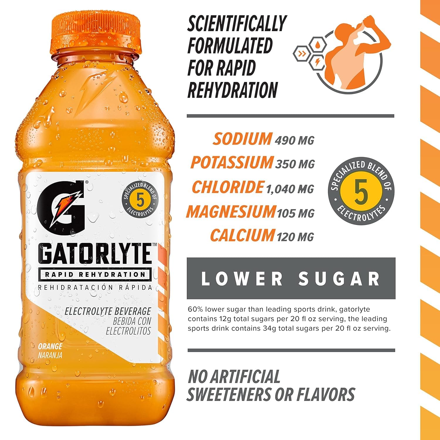 Gatorlyte Rapid Rehydration Electrolyte Drink, Pineapple Mango, 20 fl oz Bottles (12 Pack), Specialized Blend of 5 Electrolytes, Lower Sugar, No Artificial Sweeteners, No Artificial Flavors, Gatorade, Hydration