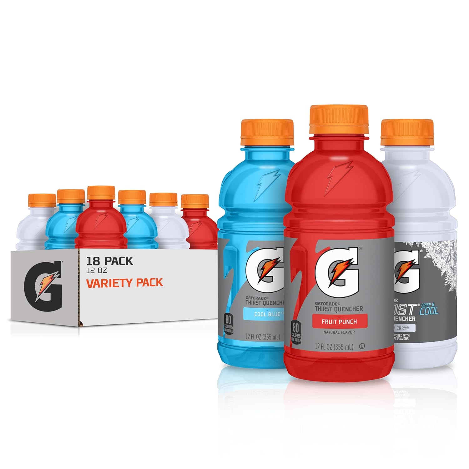 Gatorade Thirst Quencher, Fruit Punch, Glacier Cherry, Cool Blue Variety Pack, 12 Fl Oz (Pack of 18)