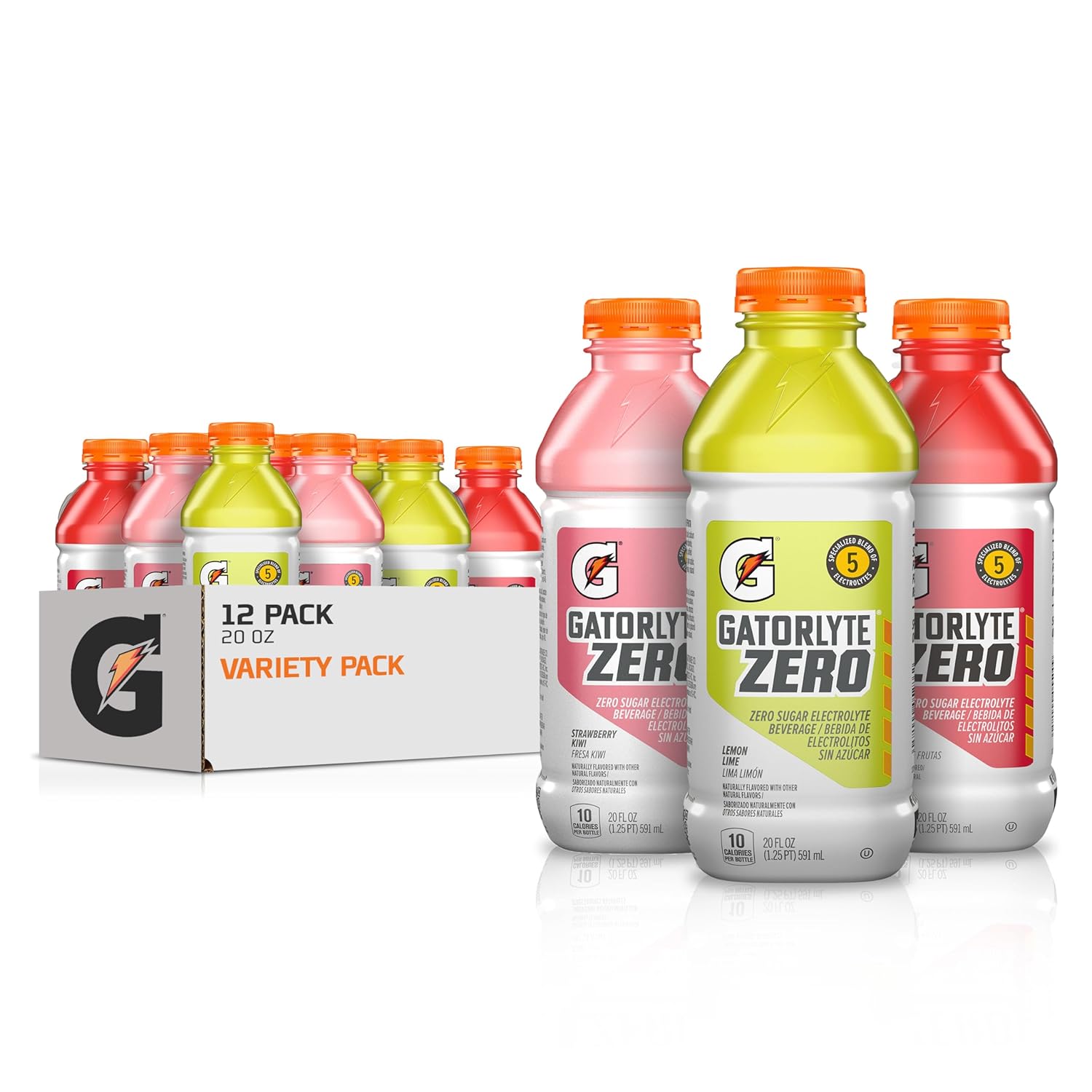 Gatorlyte Zero Sugar Rapid Rehydration Electrolyte Drink, 3 Flavor Variety Pack, 20 fl oz Bottles (12 Pack), Specialized Blend of 5 Electrolytes, 15 Calories, No Artificial Sweeteners, No Flavors