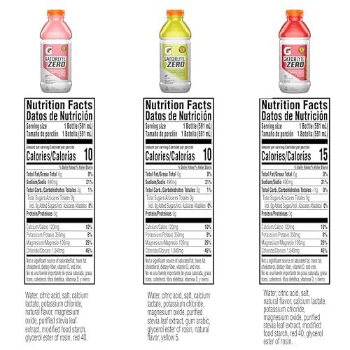 Gatorlyte Zero Sugar Rapid Rehydration Electrolyte Drink, 3 Flavor Variety Pack, 20 fl oz Bottles (12 Pack), Specialized Blend of 5 Electrolytes, 15 Calories, No Artificial Sweeteners, No Flavors