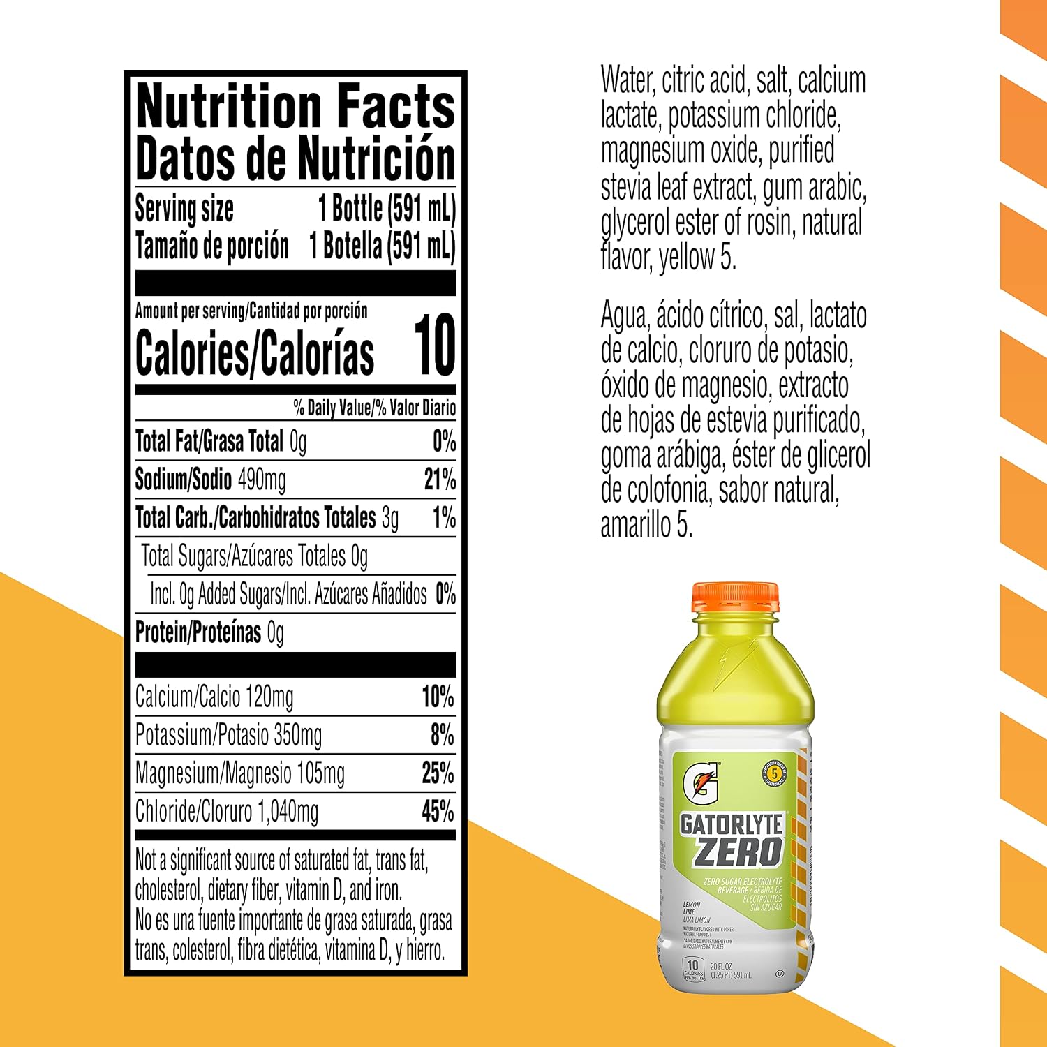 Gatorlyte Zero Sugar Rapid Rehydration Electrolyte Drink, Lemon Lime, 20 fl oz Bottles (12 Pack), Specialized Blend of 5 Electrolytes, Zero Sugar, 15 Calories, No Artificial Sweeteners, No Artificial Flavors, Gatorade, Hydration