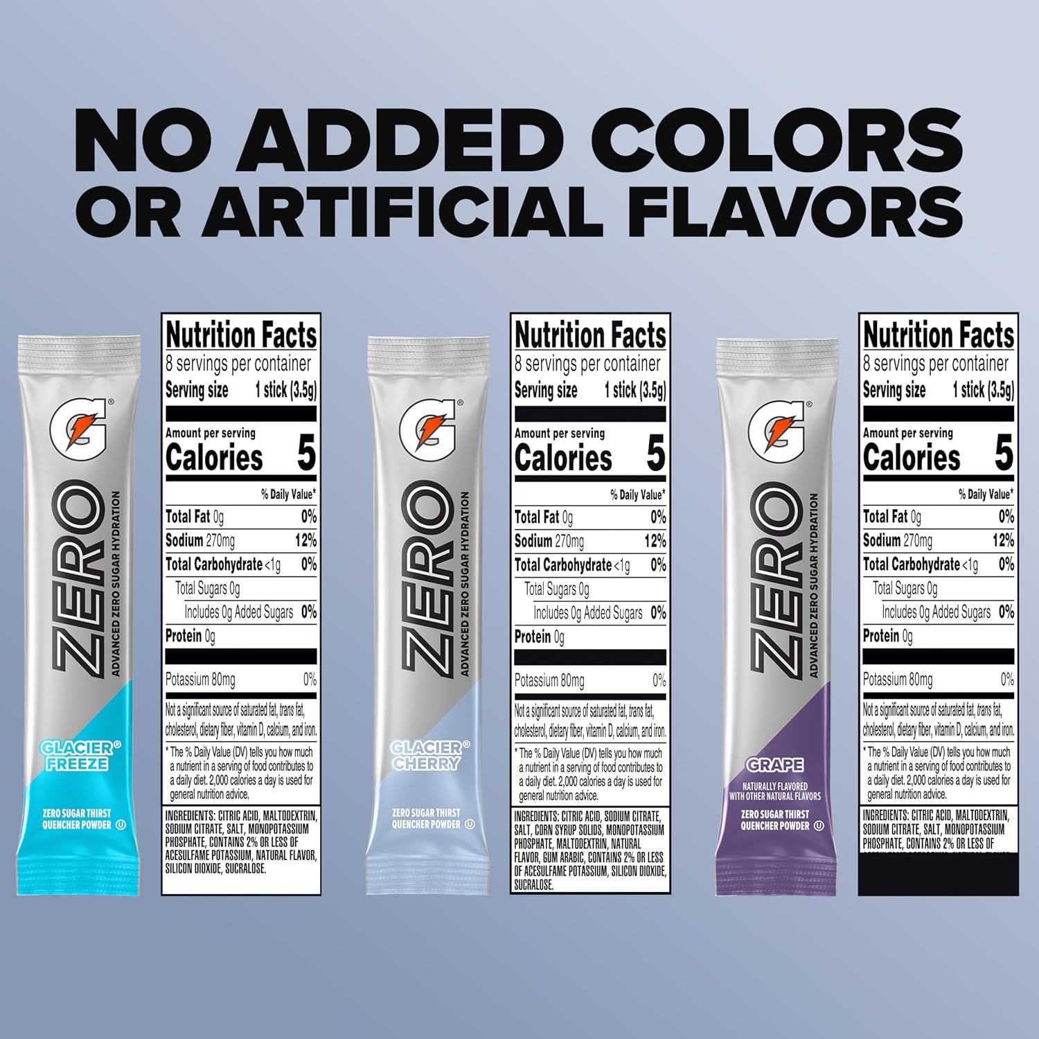 Gatorade Zero Sugar Powder, 3 Flavor Variety Pack, (32 Servings)