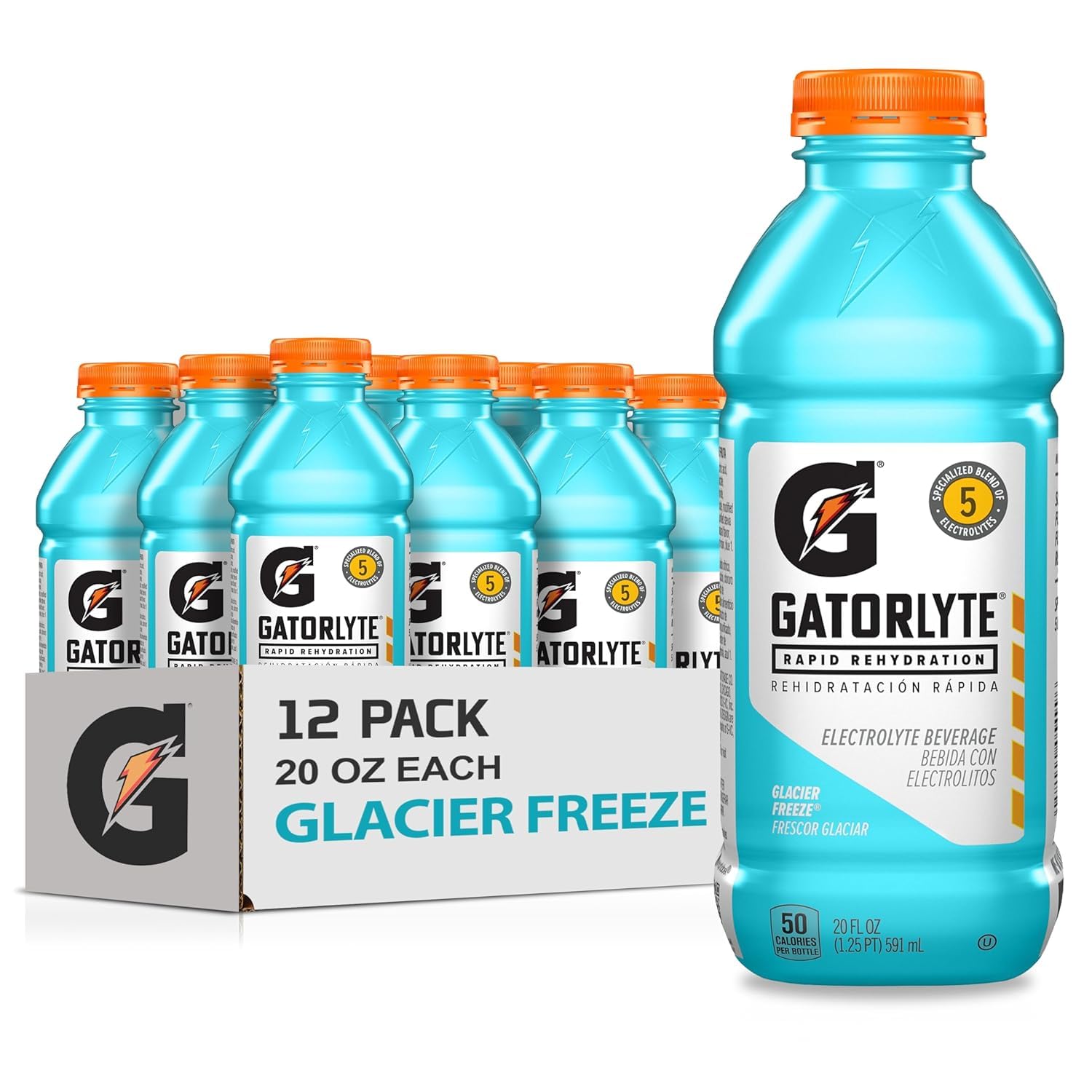 Gatorlyte Rapid Rehydration Electrolyte Drink, Glacier Freeze, 20 fl oz Bottles (12 Pack), Specialized Blend of 5 Electrolytes, Lower Sugar, No Artificial Sweeteners, No Flavors, Gatorade, Hydration