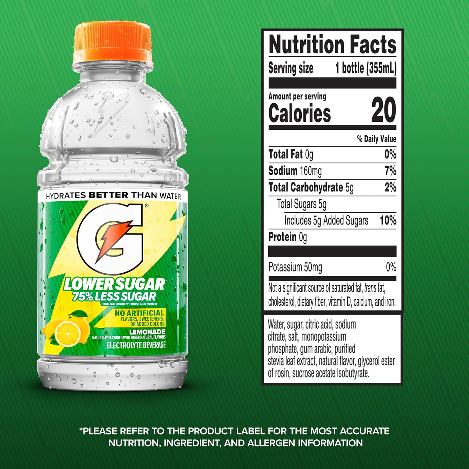 Gatorade Lower Sugar Sports Drink, Lemonade, 12 fl oz Bottles, (12 Pack)