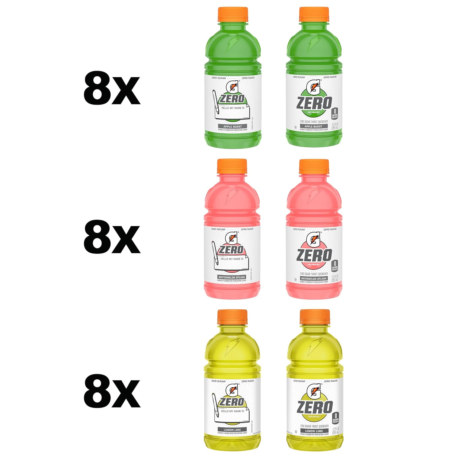 Gatorade Zero Kids Variety Pack, (Apple, Watermelon, Lemon Lime), 12 Fl Oz (Pack of 24)