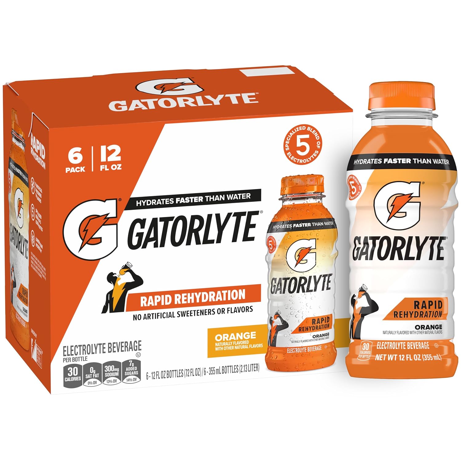 Gatorlyte Electrolyte Drink, Orange, 12 fl oz Bottles (6 Pack)