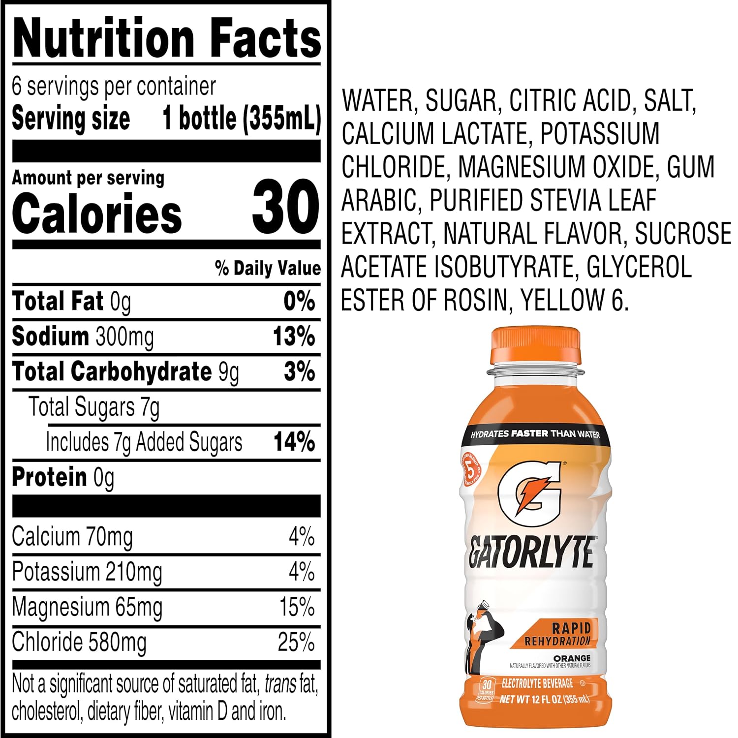 Gatorlyte Electrolyte Drink, Orange, 12 fl oz Bottles (6 Pack)