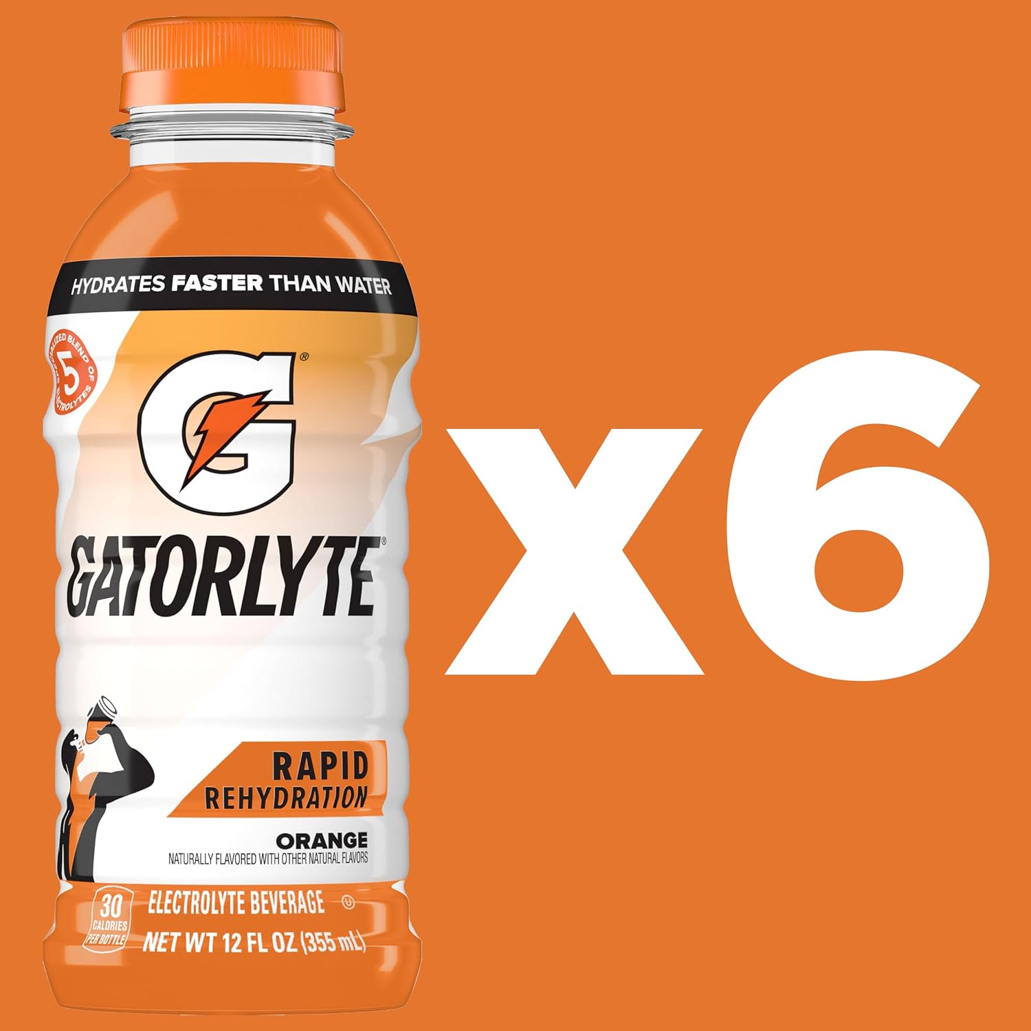 Gatorlyte Electrolyte Drink, Orange, 12 fl oz Bottles (6 Pack)