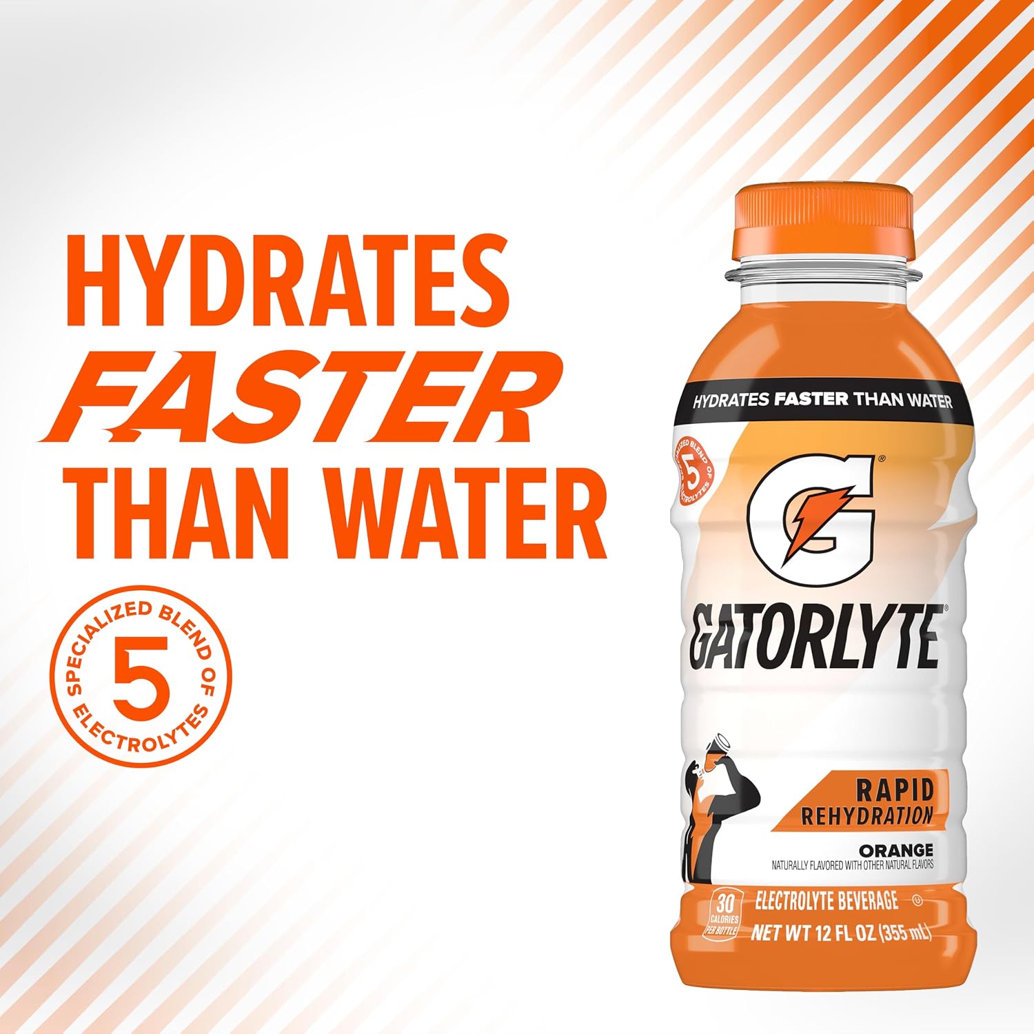 Gatorlyte Electrolyte Drink, Orange, 12 fl oz Bottles (6 Pack)